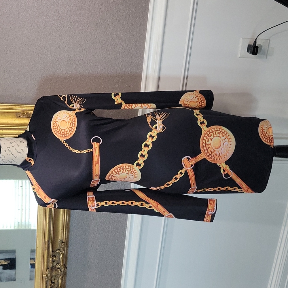 Black and Gold Midi Dress NWT